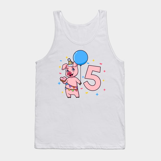 I am 5 with pig - kids birthday 5 years old Tank Top by Modern Medieval Design